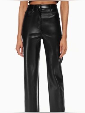 Aritzia Wilfred Melina High-Waist Black Faux Leather Straight-Leg Pants